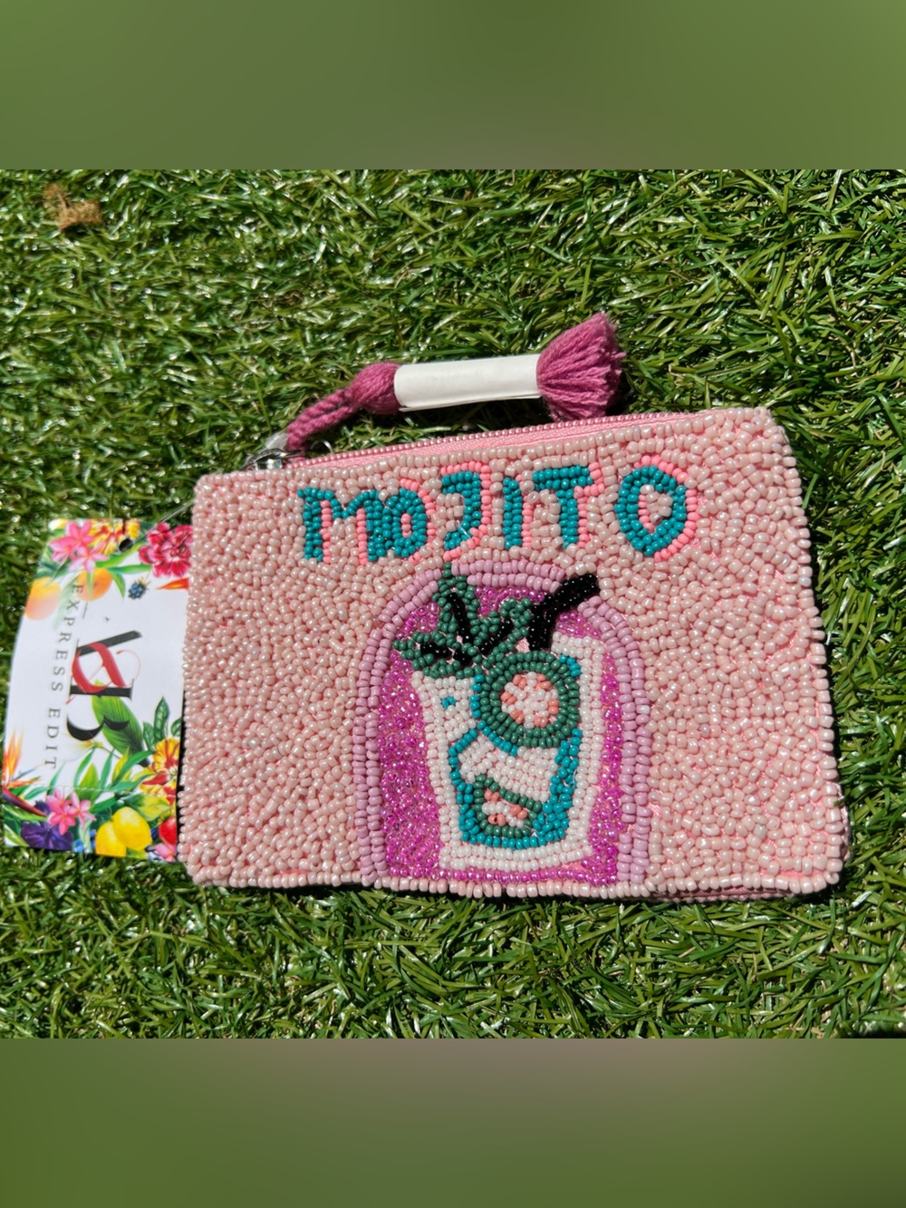 America & Beyond Hand Beaded Pink Mojito Coin Pouch